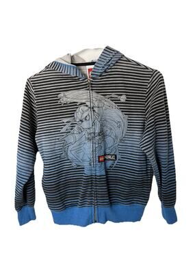 LEGO Ninjago Zip Hoodie Kids S 6/7 Gray Striped Full Zip Sweatshirt
